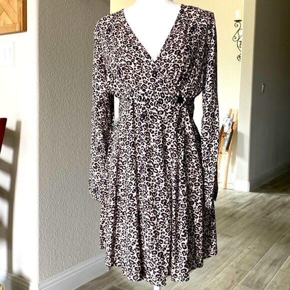 ASOS Leopard True Wrap Long Sleeve Mini Dress 4 V Neck Viscose Reptile - Picture 14 of 14